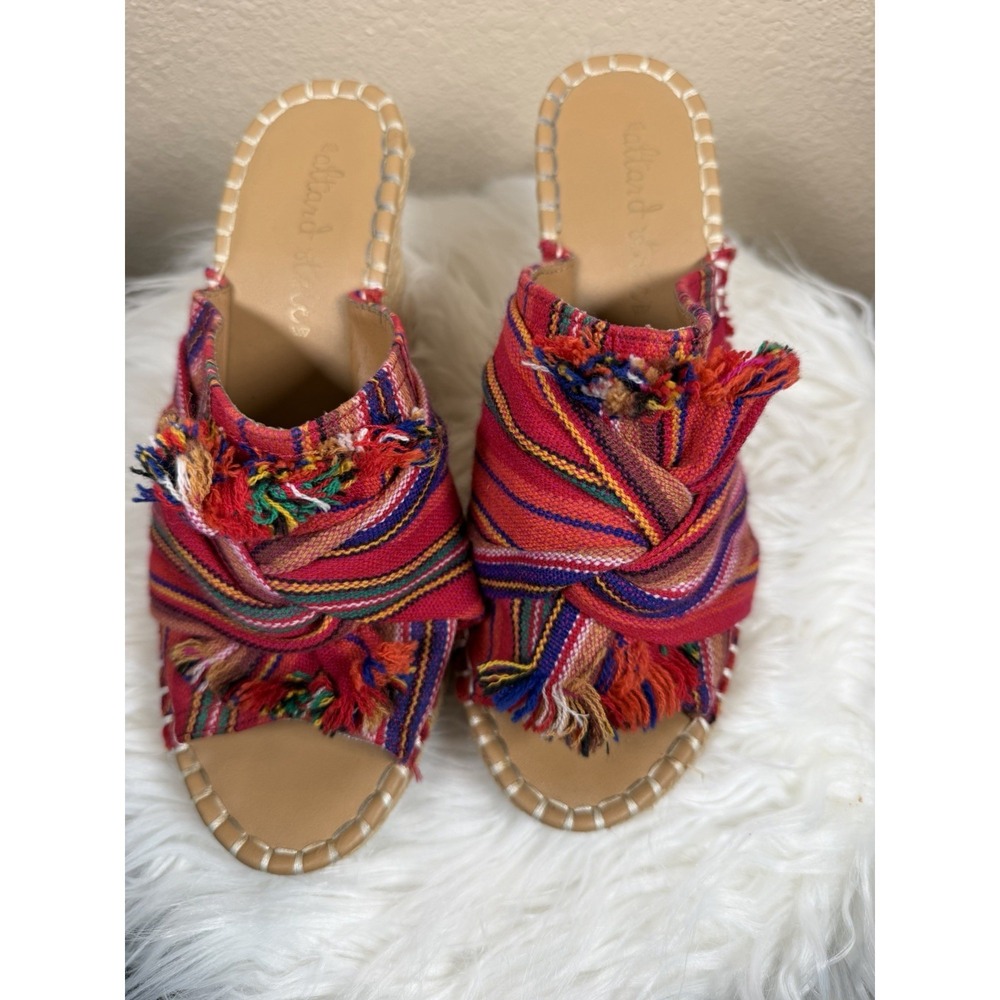 Altar'd State Womens Multicolor Woven Fringe Slide Sandals Boho Festival‎ Sz 7.5